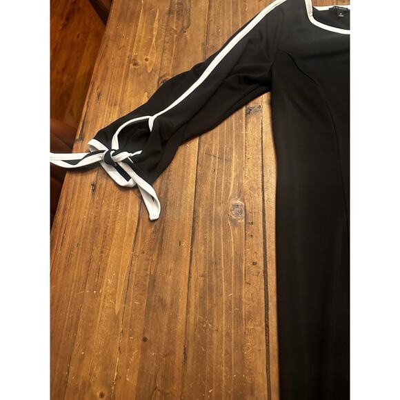 Talbots Size Medium Bow Sleeve Trim Ponte Shift Dress Black Classic Office - Picture 6 of 10